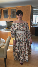 Mayes NYC Crane Maxi Dress in Cream-based color worn by model Max