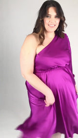 Mayes NYC Olivia One Shoulder Dress in Berry worn by model Megan Smith