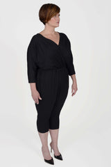 Mayes NYC Alex Back to Front Reversible Jumpsuit Solid color black worn by model Max