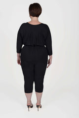 Mayes NYC Alex Back to Front Reversible Jumpsuit Solid color black worn by model Max