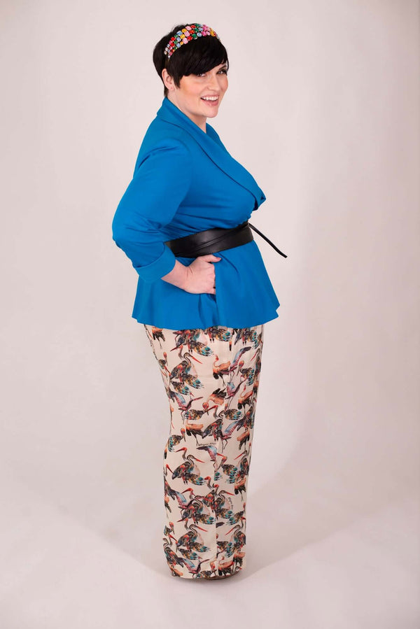 Mayes NYC Frances Wide Leg Lounge Pant in Crane print worn by model Max