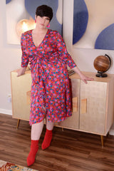 Mayes NYC Winnie RNR Dress in Red colored Mini Rose Print worn by model Max