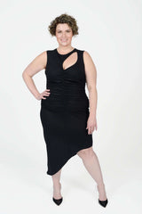  Mayes NYC Sarah Cutout Ruched Tank Dress in Black worn by model Max