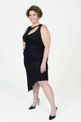 Mayes NYC Sarah Cutout Ruched Tank Dress in Black worn by model Max