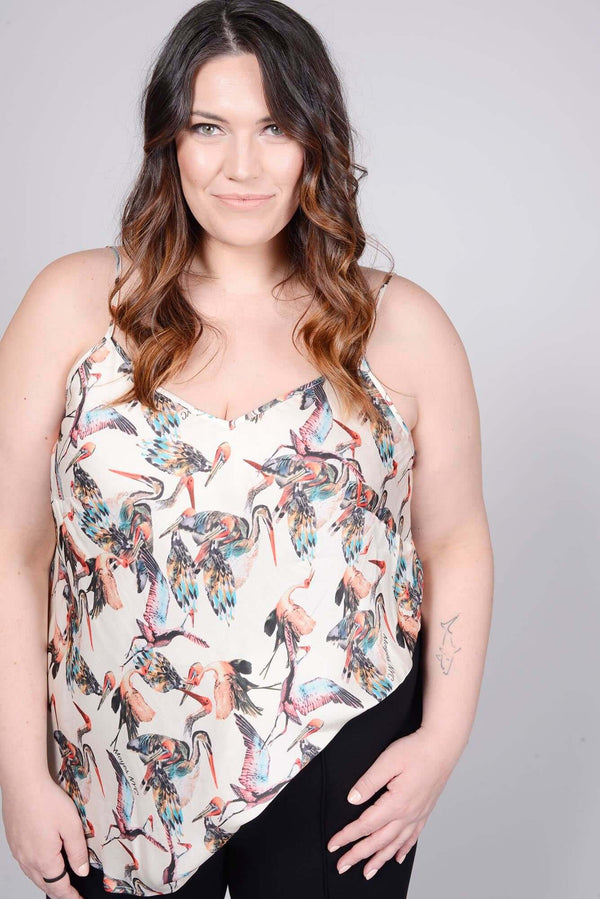 Mayes NYC Steph Tank Top in Crane Print worn by model Megan Smith