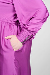 Mayes NYC Olivia One Shoulder Dress in Berry worn by model Megan Smith