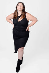 Mayes NYC Sarah Cutout Ruched Tank Dress in Black worn by model Megan Smith