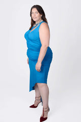 Mayes NYC Sarah Cutout Ruched Tank Dress in Blue worn by model Megan Smith