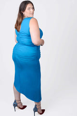 Mayes NYC Sarah Cutout Ruched Tank Dress in Blue worn by model Megan Smith