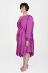 Mayes NYC Olivia One Shoulder Dress in Berry worn by model Max
