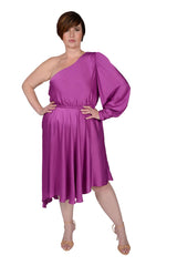 Mayes NYC Olivia One Shoulder Dress in Berry worn by model Max