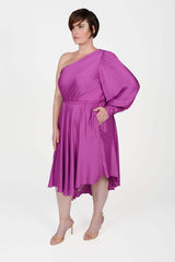 Mayes NYC Olivia One Shoulder Dress in Berry worn by model Max