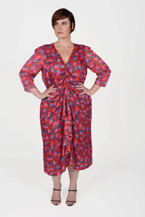 Mayes NYC Winnie RNR Dress in Red colored Mini Rose Print worn by model Max