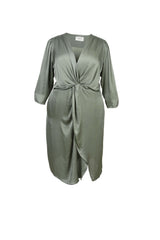 Mayes NYC Elvie Knot Waist Cut Away Dress in Olive color