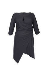 Mayes NYC Lina Keyhole Ruched Waist Dress in Black