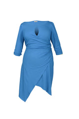 Mayes NYC Lina Keyhole Ruched Waist Dress in Blue