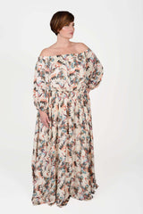 Mayes NYC Crane Maxi Dress in Cream-based color worn by model Max