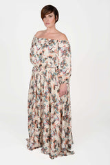 Mayes NYC Crane Maxi Dress in Cream-based color worn by model Max