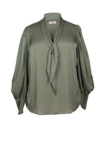 Mayes NYC Mia Scarf Neck Blouse in Solid color Olive