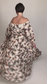 Mayes NYC Crane Maxi Dress in Cream-based color worn by model Max