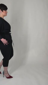 Mayes NYC Alex Back to Front Reversible Jumpsuit Solid color black worn by model Max
