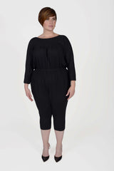 Mayes NYC Alex Back to Front Reversible Jumpsuit Solid color black worn by model Max