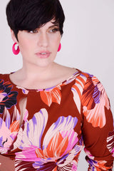 Mayes NYC Tamara Keyhole Wrap Top   in Flower Fan Print with a Terracotta based color worn by model Max
