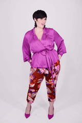 Mayes NYC Jolene Crop Jogger in Flower Fan Print with a Terracotta based color worn by model Max