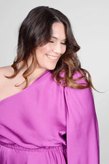 Mayes NYC Olivia One Shoulder Dress in Berry worn by model Megan Smith