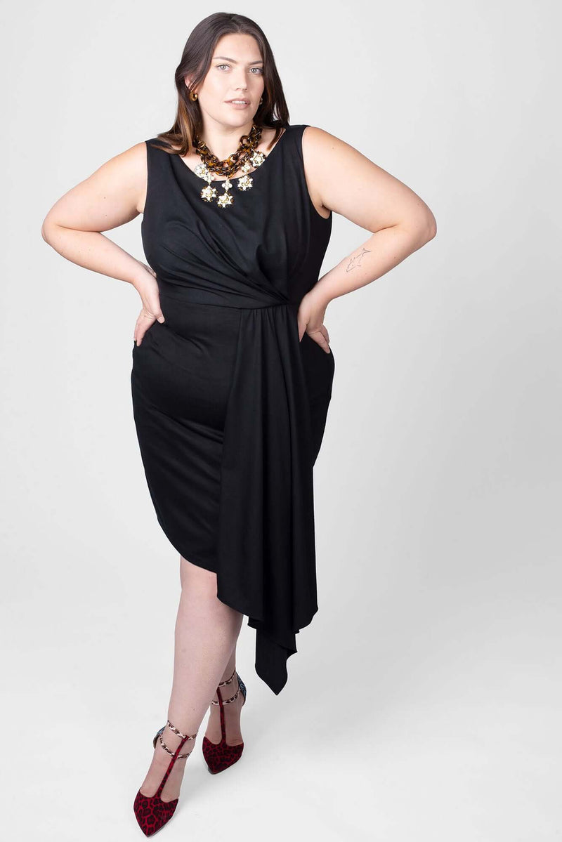 Mayes NYC Adele Sheath Dress in Black worn by Model Megan Smith