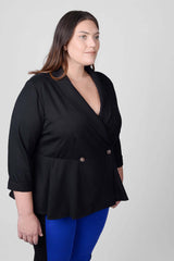 Mayes NYC Alice Soft Blazer in Black worn by model Megan Smith