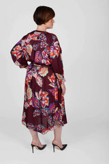 Mayes NYC Christopher Shirt Dress in Leaf Print in Burgundy Based color worn by model Max