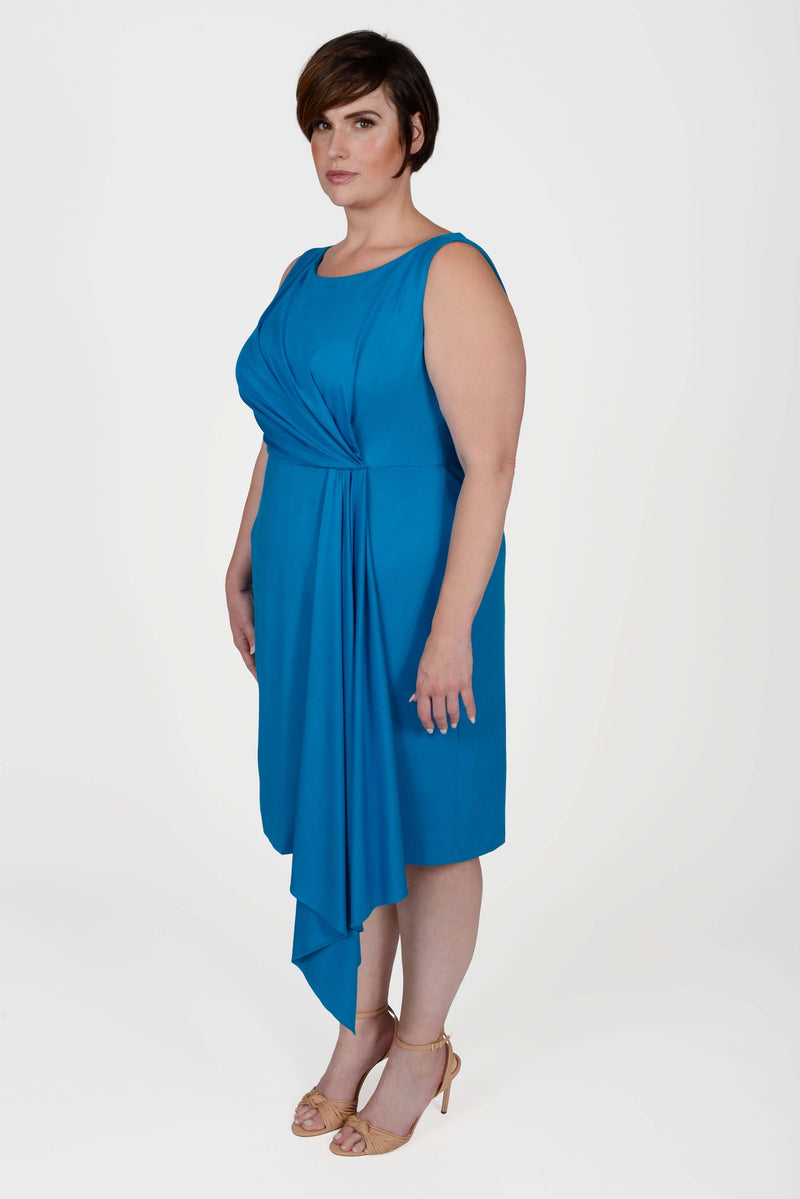 Mayes NYC Adele Sheath Dress in Mykonos Blue worn by Model Max