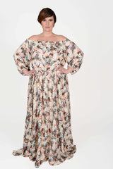 Mayes NYC Crane Maxi Dress in Cream-based color worn by model Max