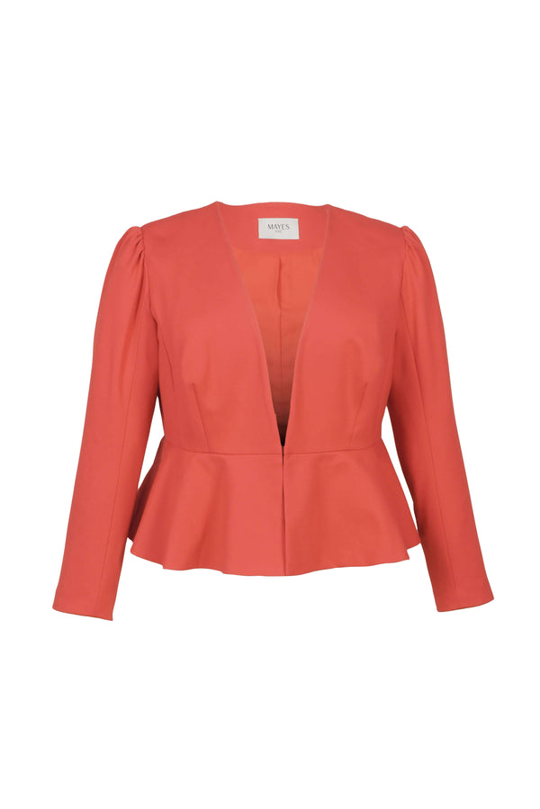 Mayes NYC Joey Peplum Jacket In Cayenne Coral