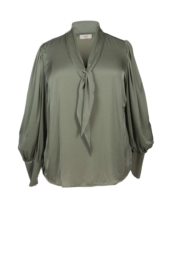 Mayes NYC Mia Scarf Neck Blouse in Solid color Olive 