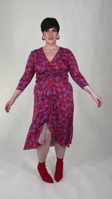 Mayes NYC Winnie RNR Dress in Red colored Mini Rose Print  worn by model Max